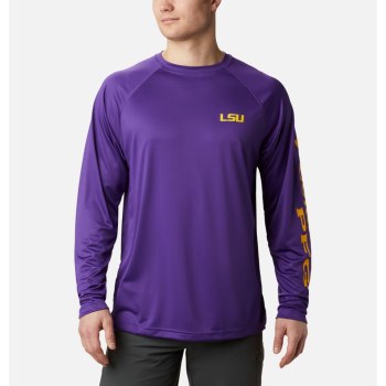 Columbia Sweater Heren, Collegiate PFG Terminal Tackle Long Sleeve - LSU Paars Geel, 45PXOEMBG